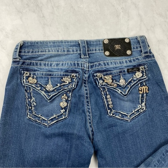 Miss Me Jeans Boyfriend Capri Beaded‎ Jeweled Medium Wash Denim Pants Size 25 - Picture 6 of 6
